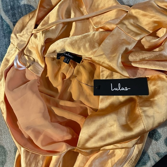 LULU’S Incredible Love Light Orange Satin Cowl Back Midi Slip Dress - Picture 7 of 7